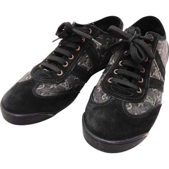 704233BJ (L3) Louis Vuitton Shoe Sneakers Women Black Cotton - Picture 1 of 7